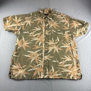 Vintage Izod Linen Blend Hawaiian Shirt Mens L Floral Short Sleeve Button Up Top